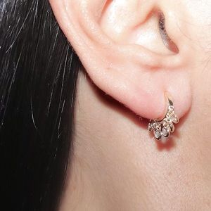 Dainty hoop huggie earrings, hoops with charm